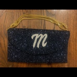 Island to East Side Half Moon Clutch- Navy with M